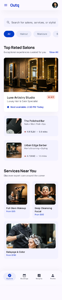 OutQ — Salon Booking App screenshot 1